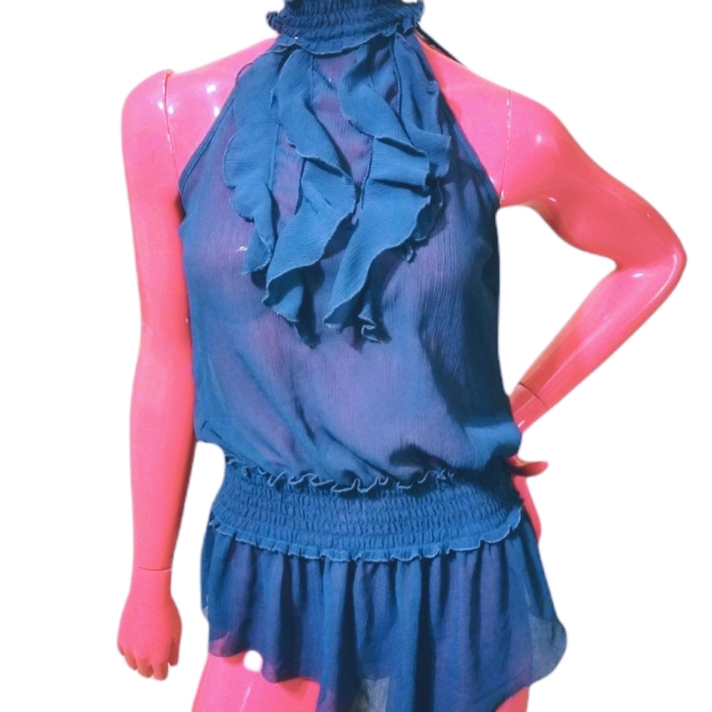 Max Rave Sleeveless Sheer Ruffle Detailed Blouse Size Medium